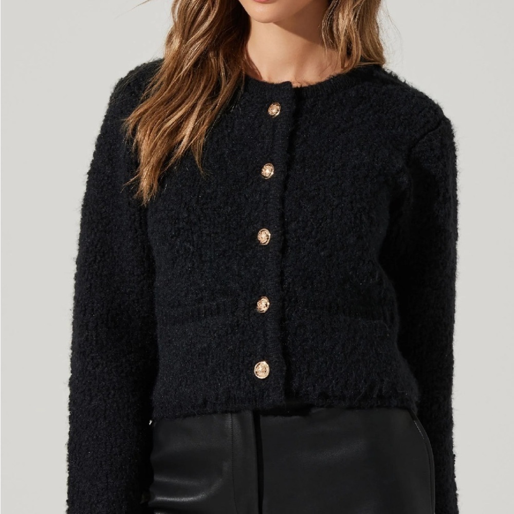 ASTR Myrtle Wool Blend Chic Black Button-Up Cardigan S